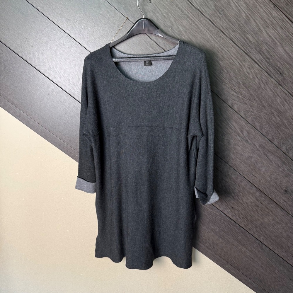 Tahari Women's Charcoal Sweater Dress 3/4 Sleeve Side Slit Size Medium